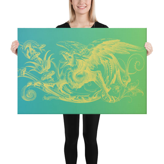 Gryphon Design Yellow Gryphon Green Gradient Canvas Print 2'x 3' (24"x36") Wall Decor