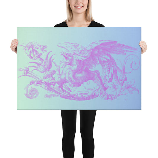 Gryphon Design Purple Gryphon Green Blue Gradient Canvas 2'x 3' (24"x36") Wall Decor