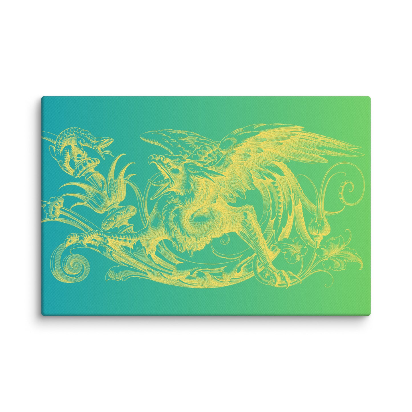 Gryphon Design Yellow Gryphon Green Gradient Canvas Print 2'x 3' (24"x36") Wall Decor