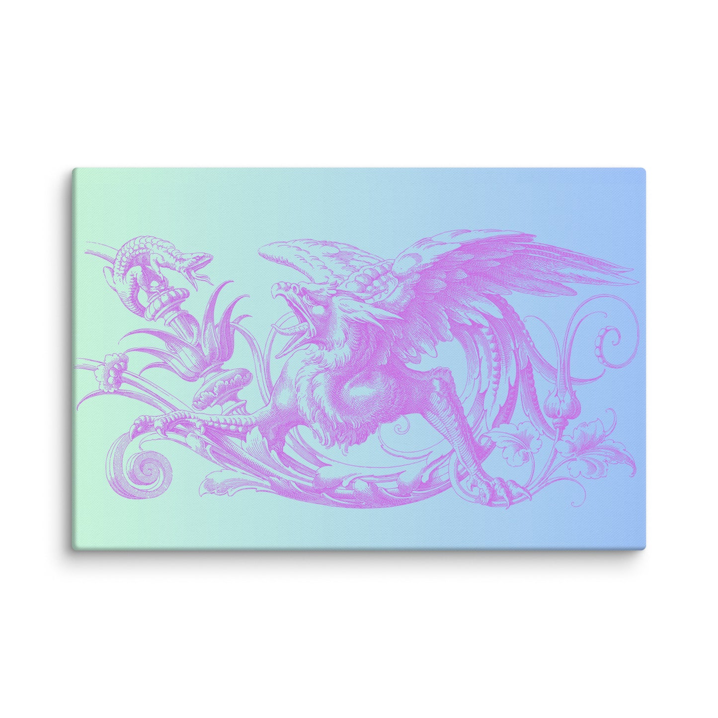Gryphon Design Purple Gryphon Green Blue Gradient Canvas 2'x 3' (24"x36") Wall Decor