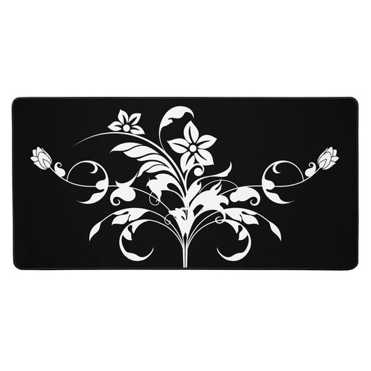 Floral Filigree Bouquet Design Black Desk Mat 16″×32″