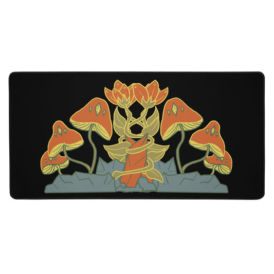 Retro Style Mushrooms Flowers Crystal Desk Mat 16″×32″