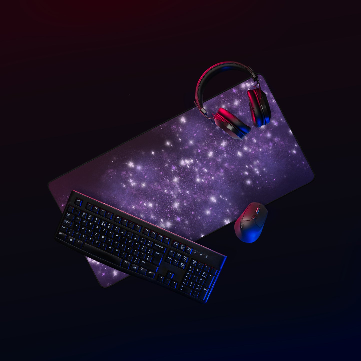 Quest Purple Galaxy Black Desk Mat 16″×32″