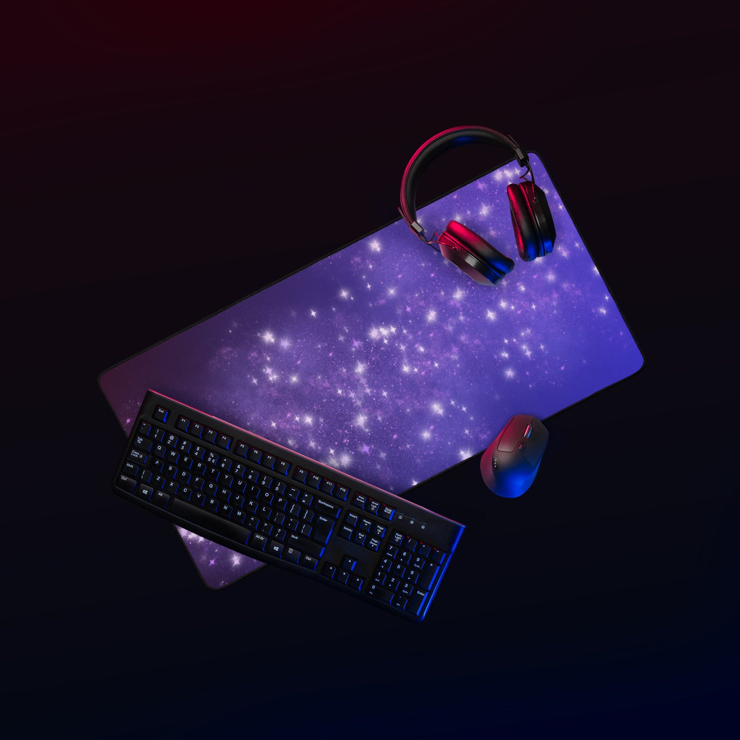 Quest Purple Galaxy Blue Black Desk Mat 16″×32″