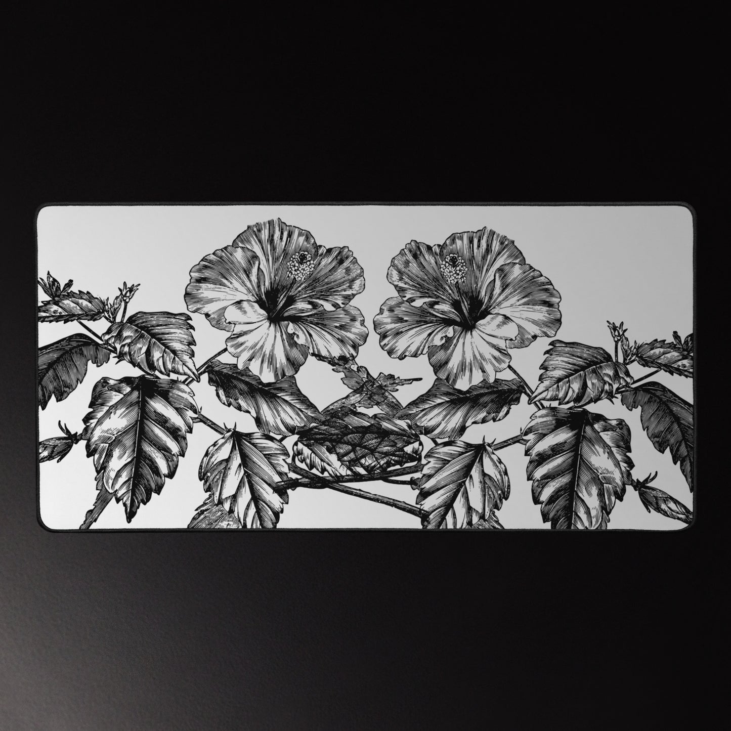 White Flowers White Desk Mat 16″×32″