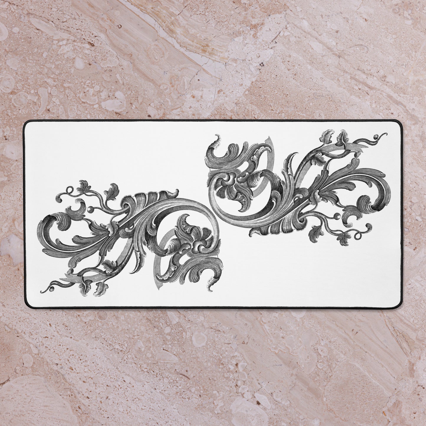 Art Nouveau Filigree Design White Desk Mat 16″×32″