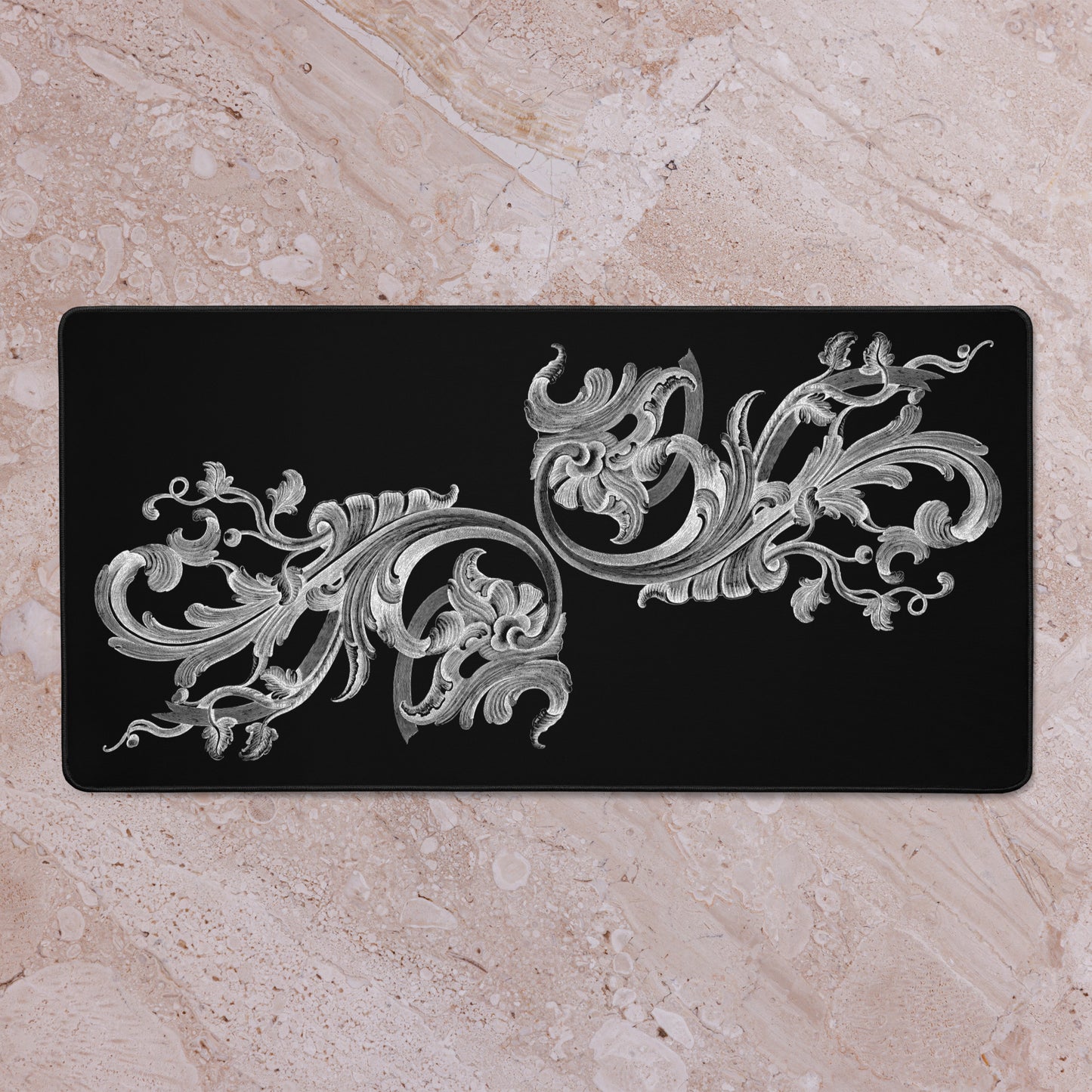 Art Nouveau Filigree Design Black Desk Mat 16″×32″