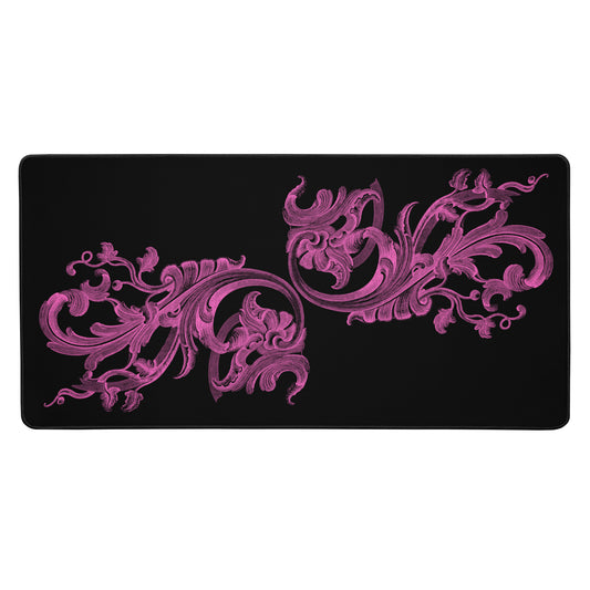 Art Nouveau Filigree Pink Design Black Desk Mat 16″×32″
