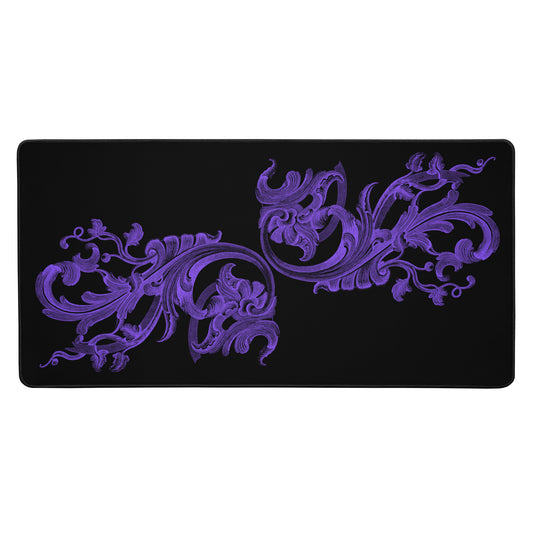 Art Nouveau Filigree Purple Design Black Desk Mat 16″×32″