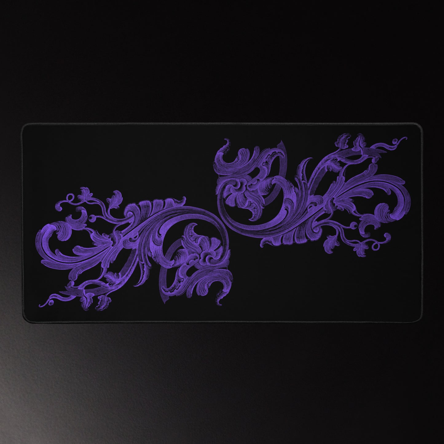 Art Nouveau Filigree Purple Design Black Desk Mat 16″×32″