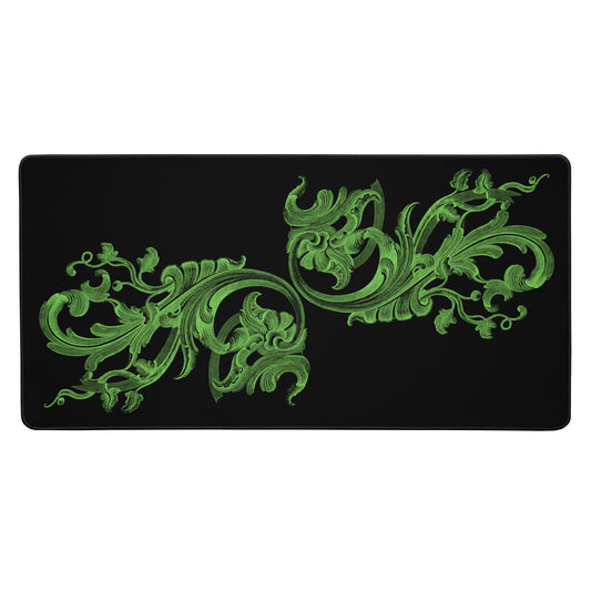 Art Nouveau Filigree Green Design Black Desk Mat 16″×32″