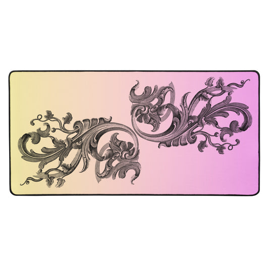Art Nouveau Filigree Yellow Pink Gradient Desk Mat 16″×32″