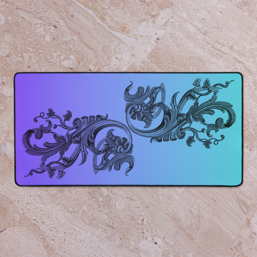 Art Nouveau Filigree Purple Blue Gradient Desk Mat 16″×32″