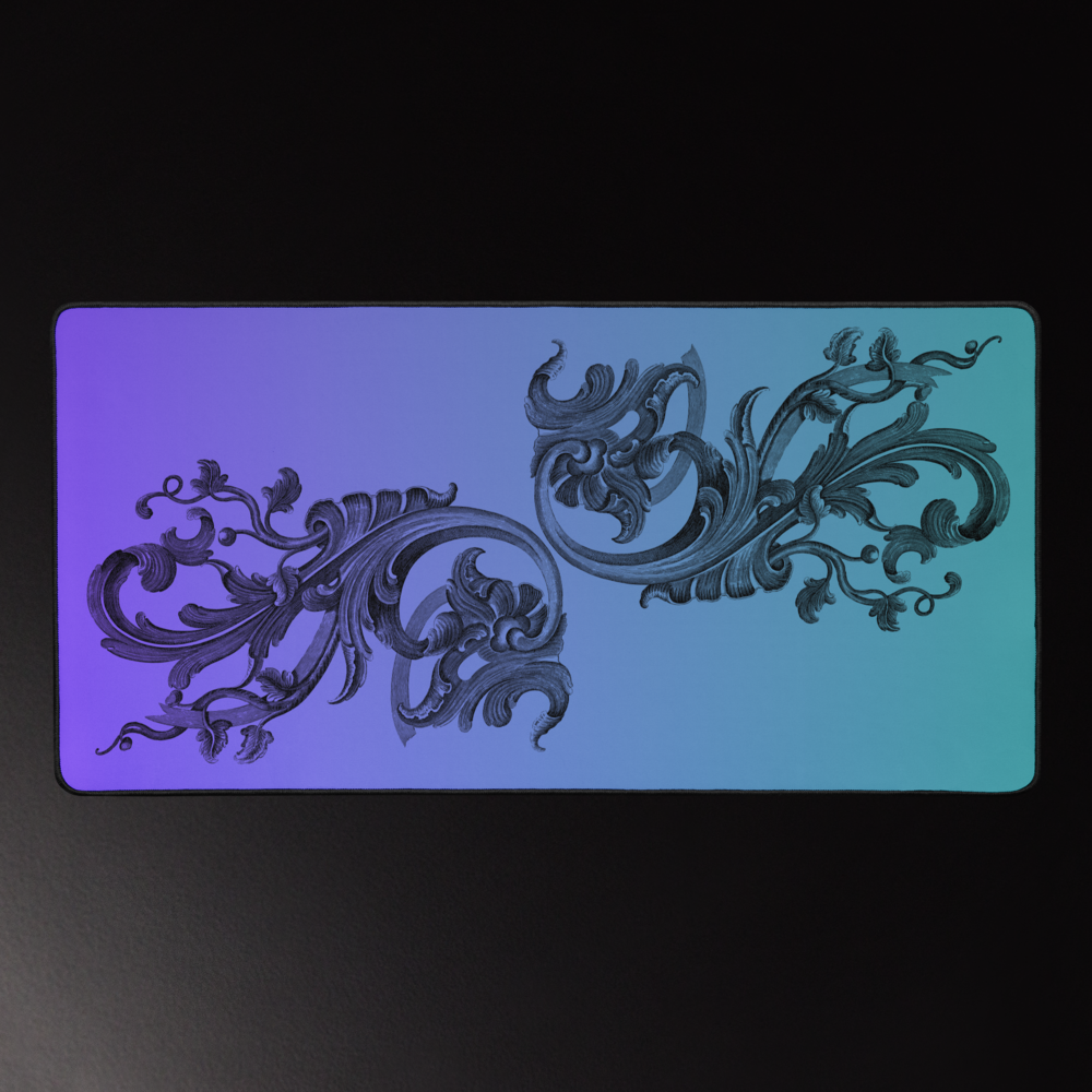 Art Nouveau Filigree Purple Blue Gradient Desk Mat 16″×32″