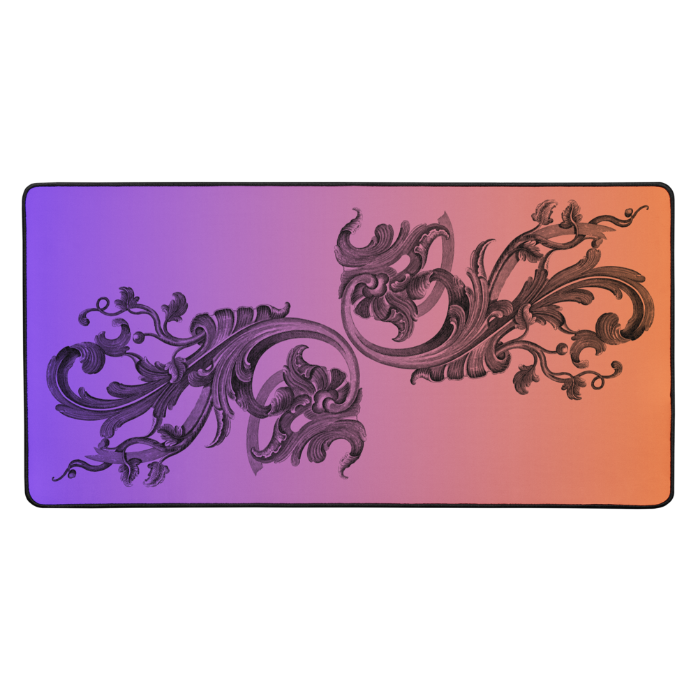 Art Nouveau Filigree Purple Orange Gradient Desk Mat 16″×32″