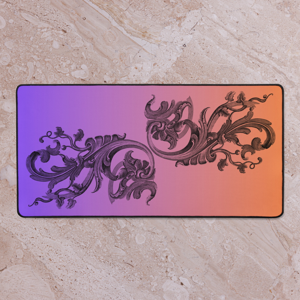 Art Nouveau Filigree Purple Orange Gradient Desk Mat 16″×32″