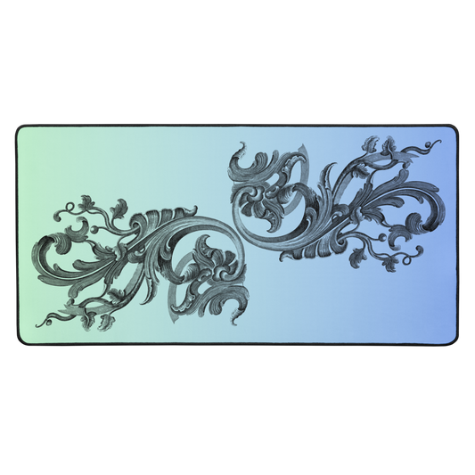 Art Nouveau Filigree Green Blue Gradient Desk Mat 16″×32″