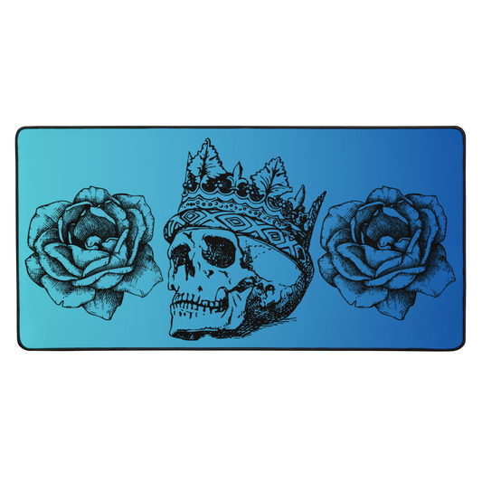 Crowned Skull & Flowers Blue Gradient Desk Mat 16″×32"