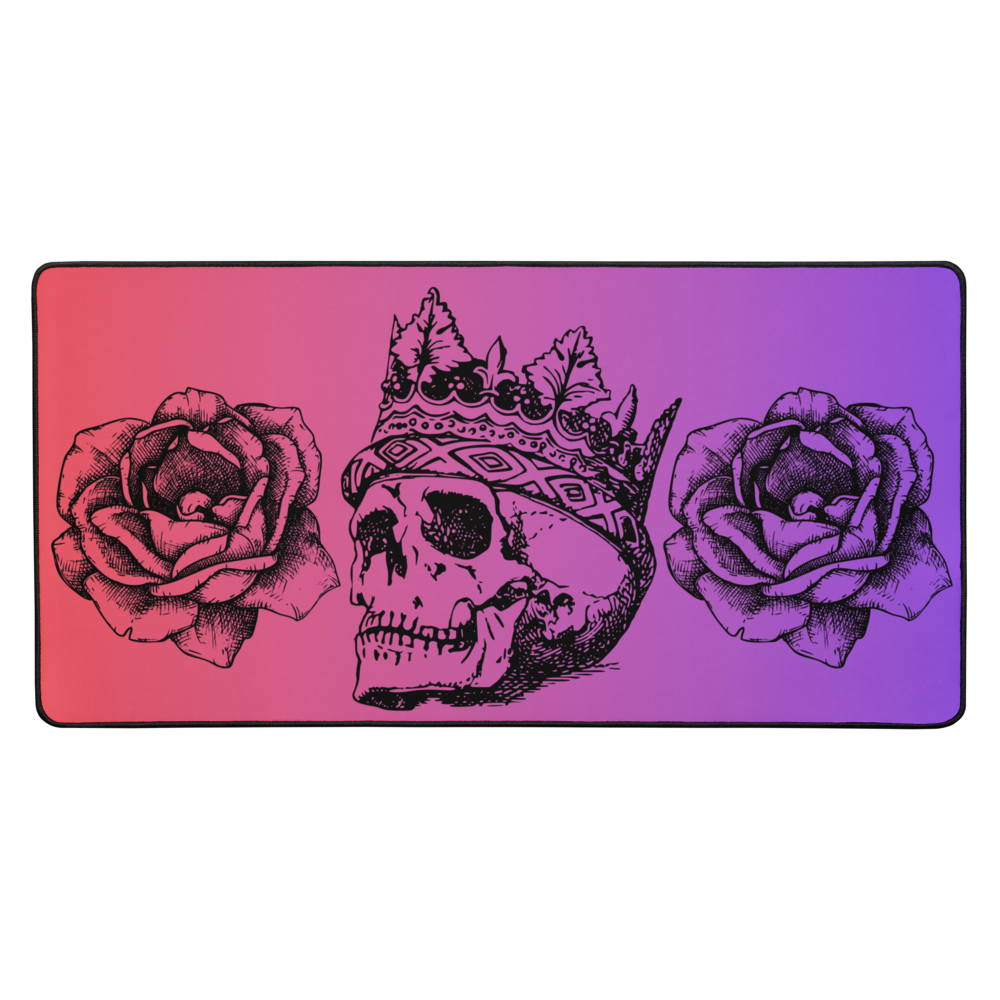 Crowned Skull & Flowers Pink Purple Gradient Desk Mat 16″×32"