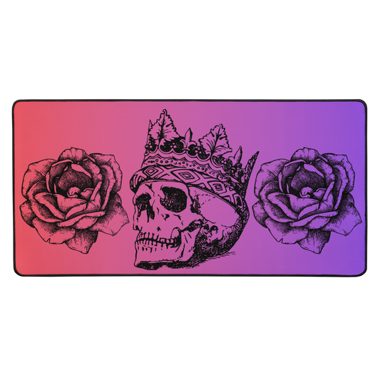 Crowned Skull & Flowers Pink Purple Gradient Desk Mat 16″×32"