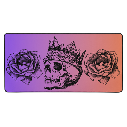 Crowned Skull & Flowers Purple Orange Gradient Desk Mat 16″×32"