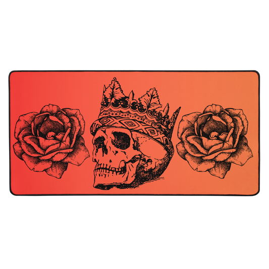 Crowned Skull & Flowers Orange Gradient Desk Mat 16″×32"