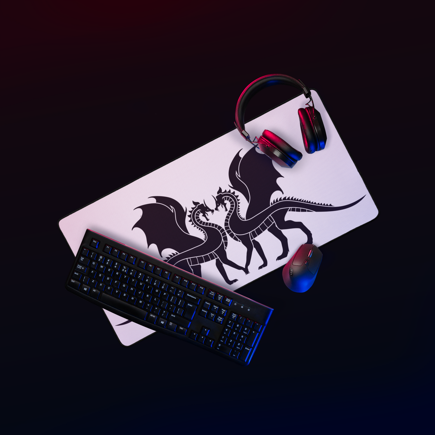 Double Dragon Love White Desk Mat 16″×32″