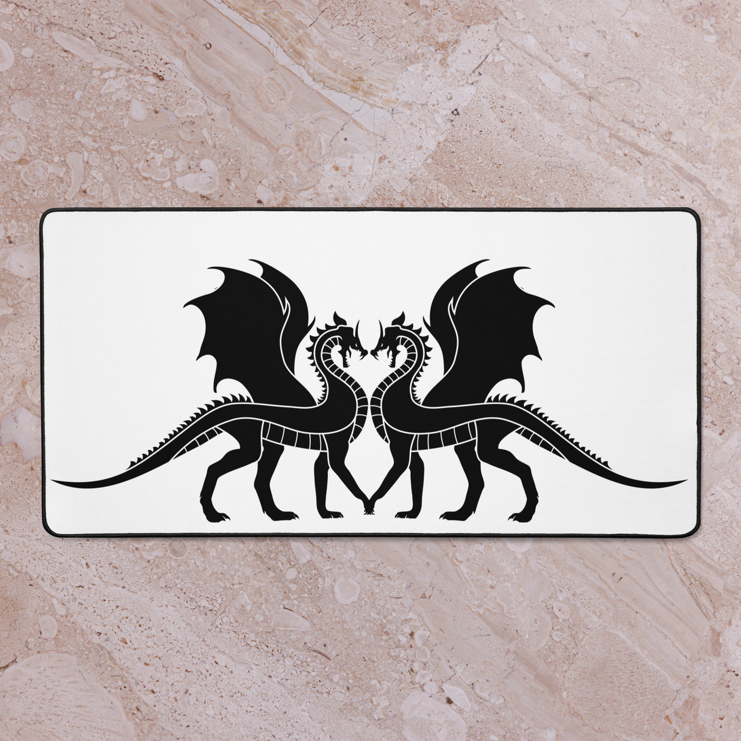 Double Dragon Love White Desk Mat 16″×32″