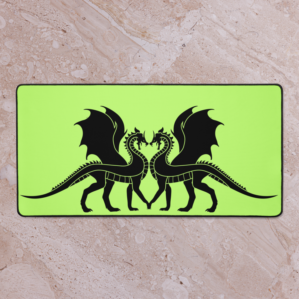 Double Dragon Love Green Desk Mat 16″×32″