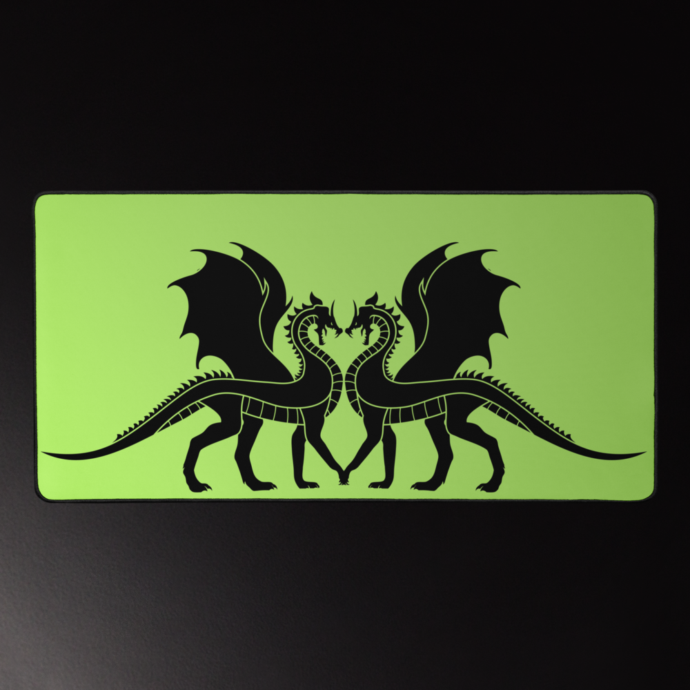 Double Dragon Love Green Desk Mat 16″×32″