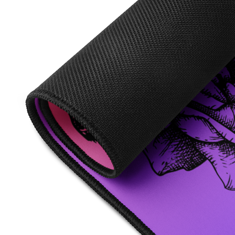 Crowned Skull & Flowers Pink Purple Gradient Desk Mat 16″×32"