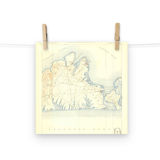 Enhanced Matte Paper Poster 10" x 10" Marthas Vineyard MA 1887 Historical Map