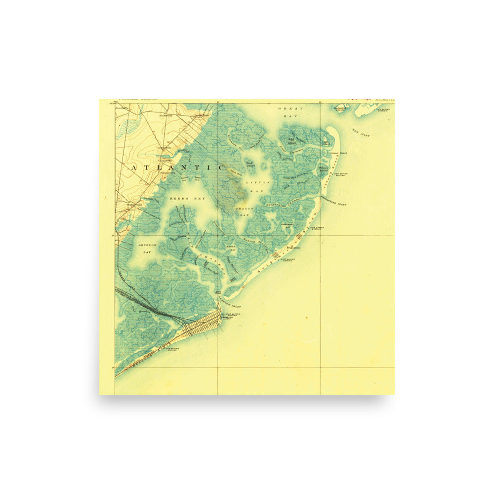 Enhanced Matte Paper Poster 10" x 10" Atlantic City NJ 1887 Historical Map