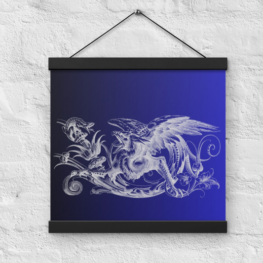 Gryphon Design Black Blue Gradient Poster with Black Wood Hanger 12" x 12"