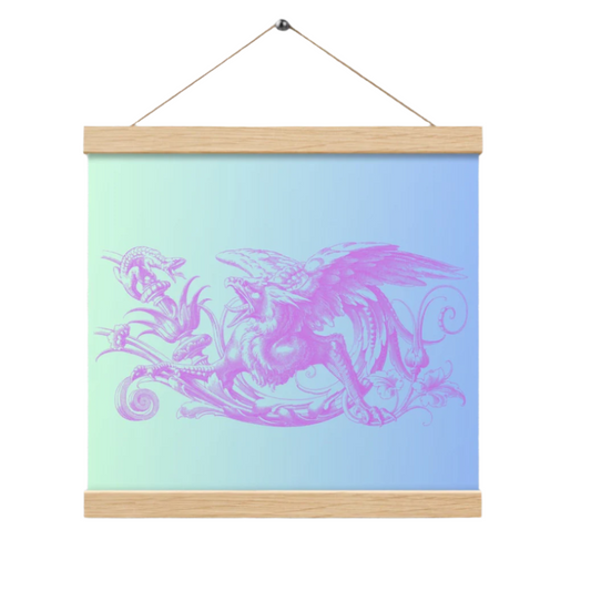 Gryphon Design Purple Gryphon Green Blue Gradient Poster with Wood Hanger 12" x 12"