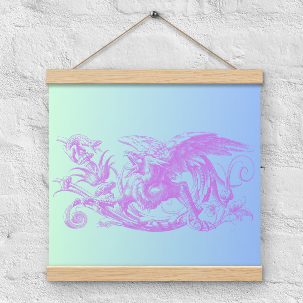 Gryphon Design Purple Gryphon Green Blue Gradient Poster with Wood Hanger 12" x 12"