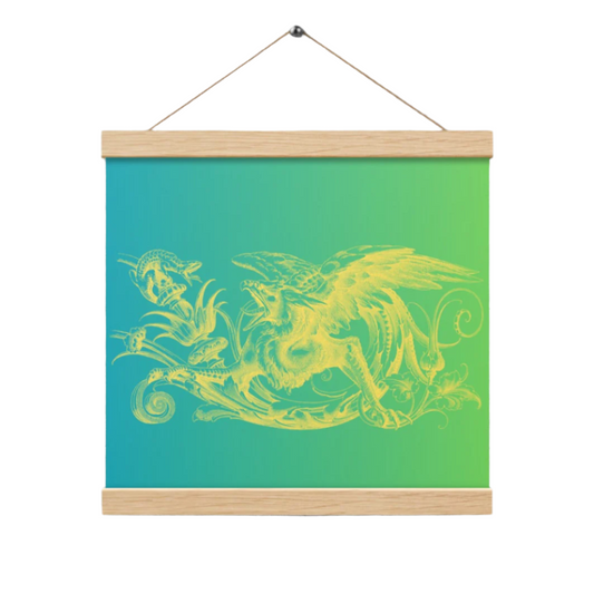 Gryphon Design Yellow Gryphon Green Gradient Poster with Wood Hanger 12" x 12"