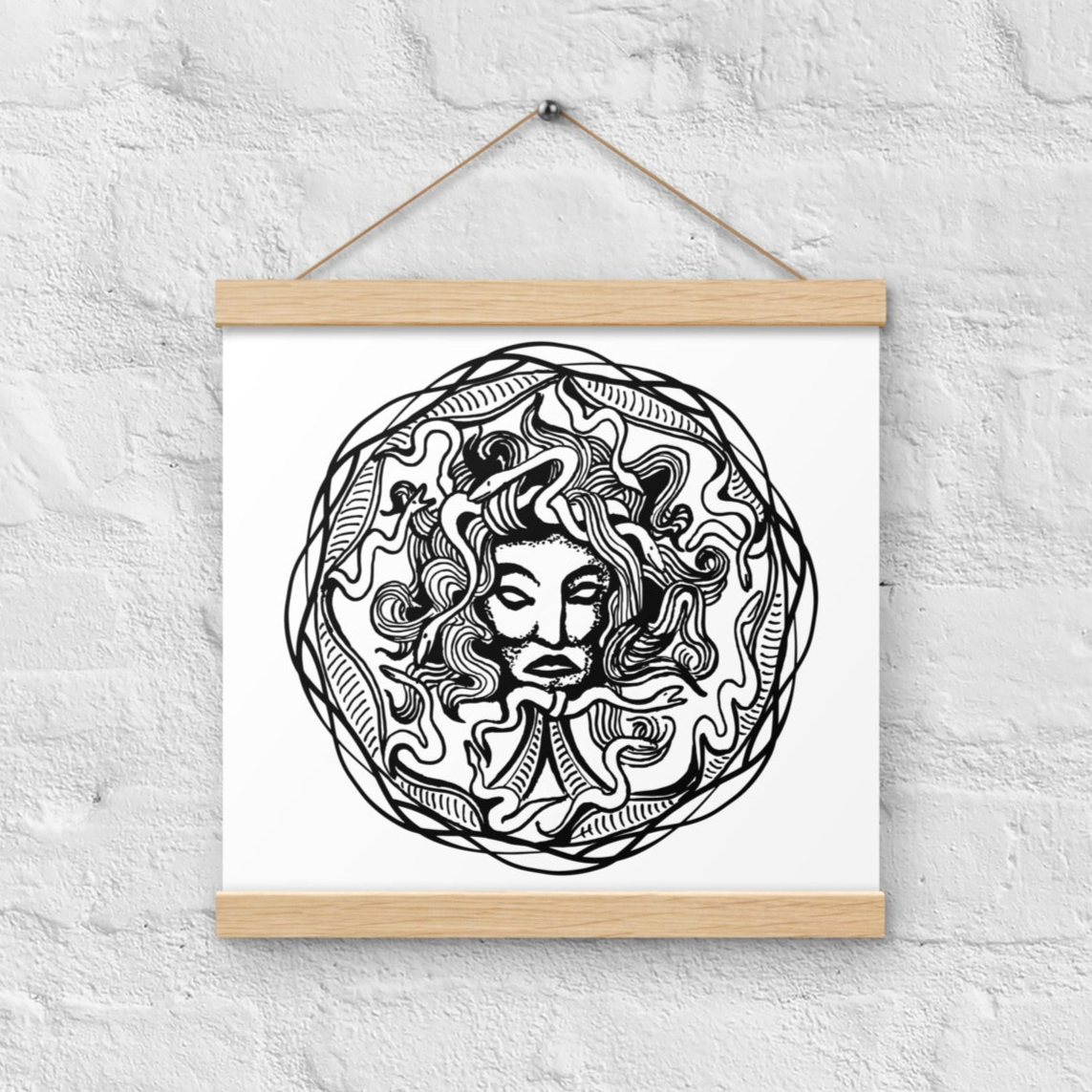 Medusa Circle Emblem Design White Poster with Wood Hanger 12" x 12"