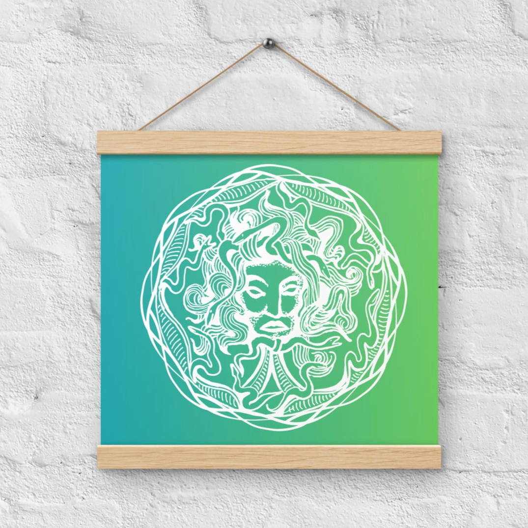 Medusa Circle Emblem Design Green Gradient Poster with Wood Hanger 12" x 12"