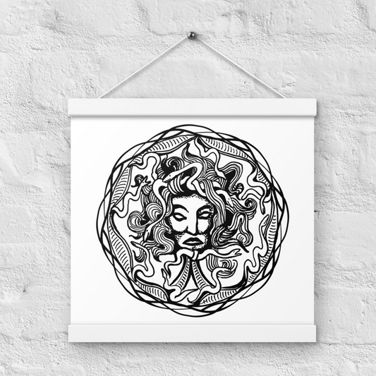 Medusa Circle Emblem Design White Poster with White Wood Hanger 12" x 12"