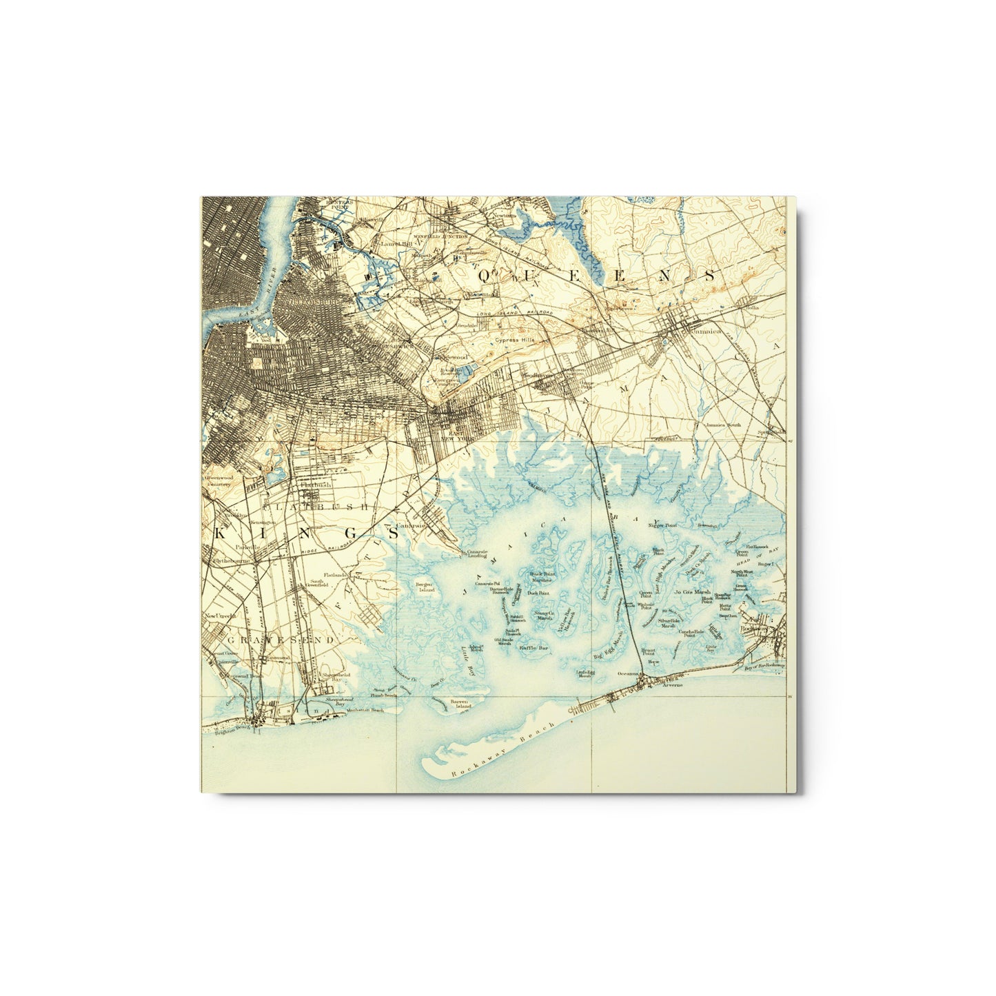 Metal Print 12″×12″ Brooklyn NY 1889 Historical Map