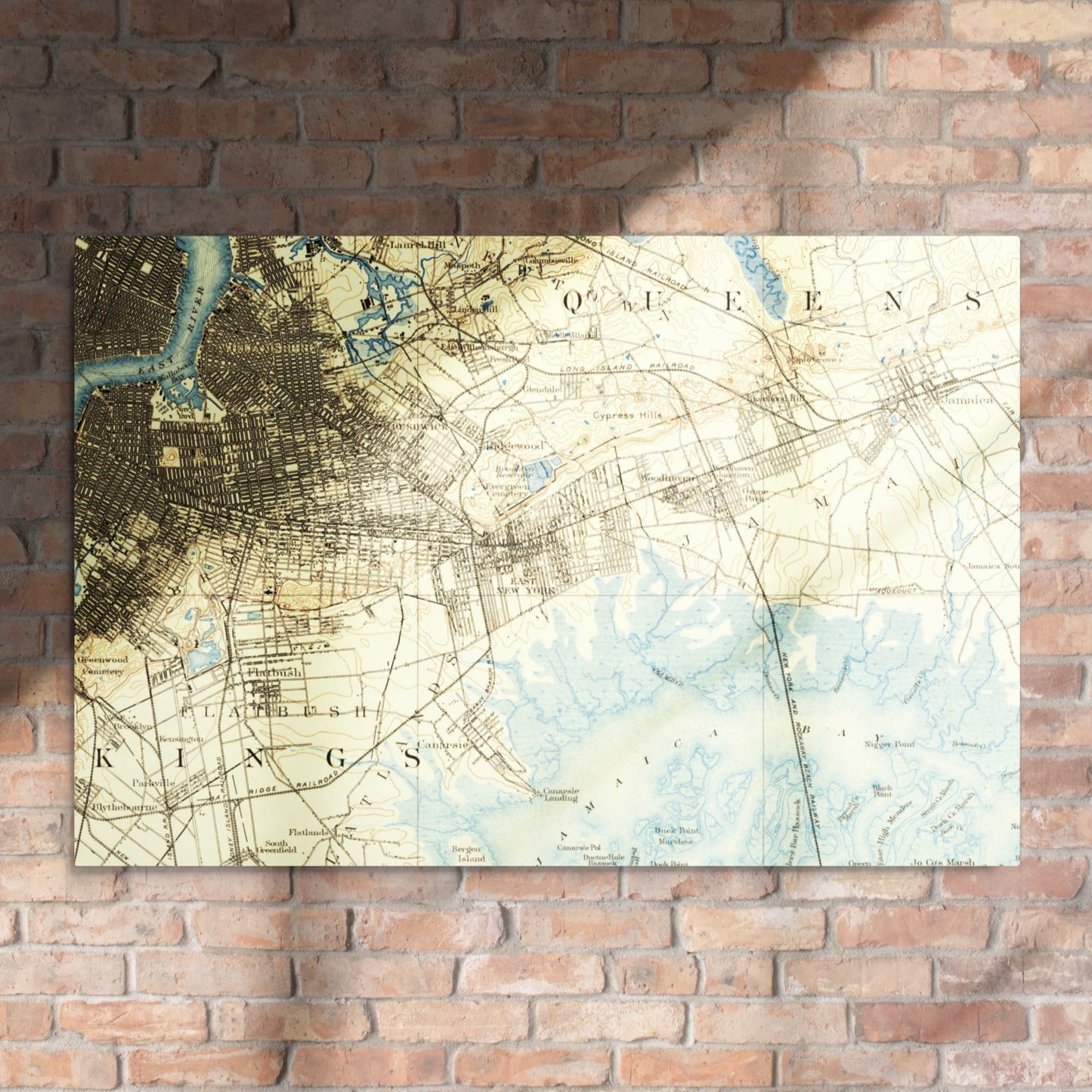 Metal Print 24″×36″ Brooklyn NY 1889 Historical Map Horizontal