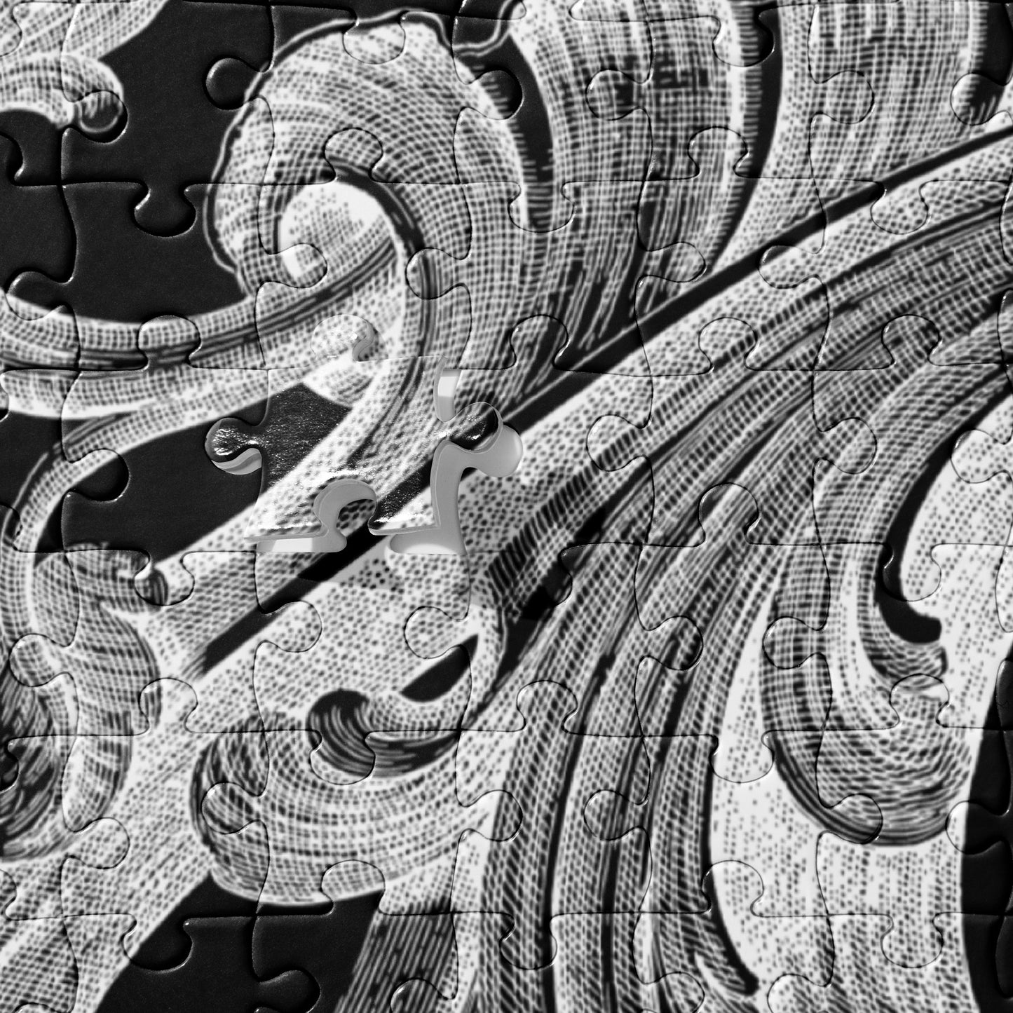 Art Nouveau Filigree White Design Black Jigsaw Puzzle