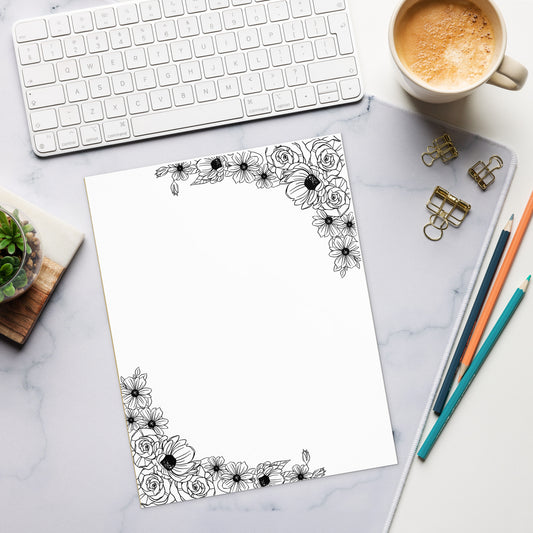 Black Floral Design Stationery Notepad 11″ x 8.5″