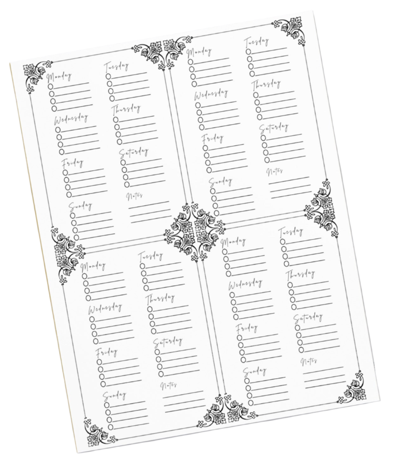 Art Nuevo Style Month Planner 4 Week Checklist Notepad 11″ x 8.5″