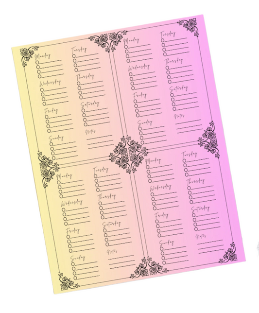 Art Nuevo Style Yellow Pink Gradient Month Planner 4 Week Checklist Notepad 11″ x 8.5″
