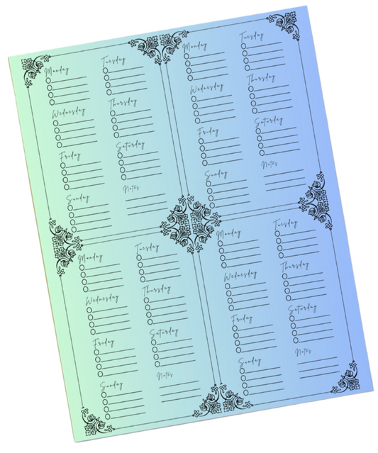 Art Nuevo Style Green Blue Gradient Month Planner 4 Week Checklist Notepad 11″ x 8.5″