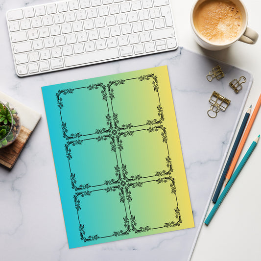 Art Nuevo Style 6 Block Planner Blue Yellow Gradient Notepad 11″ x 8.5″