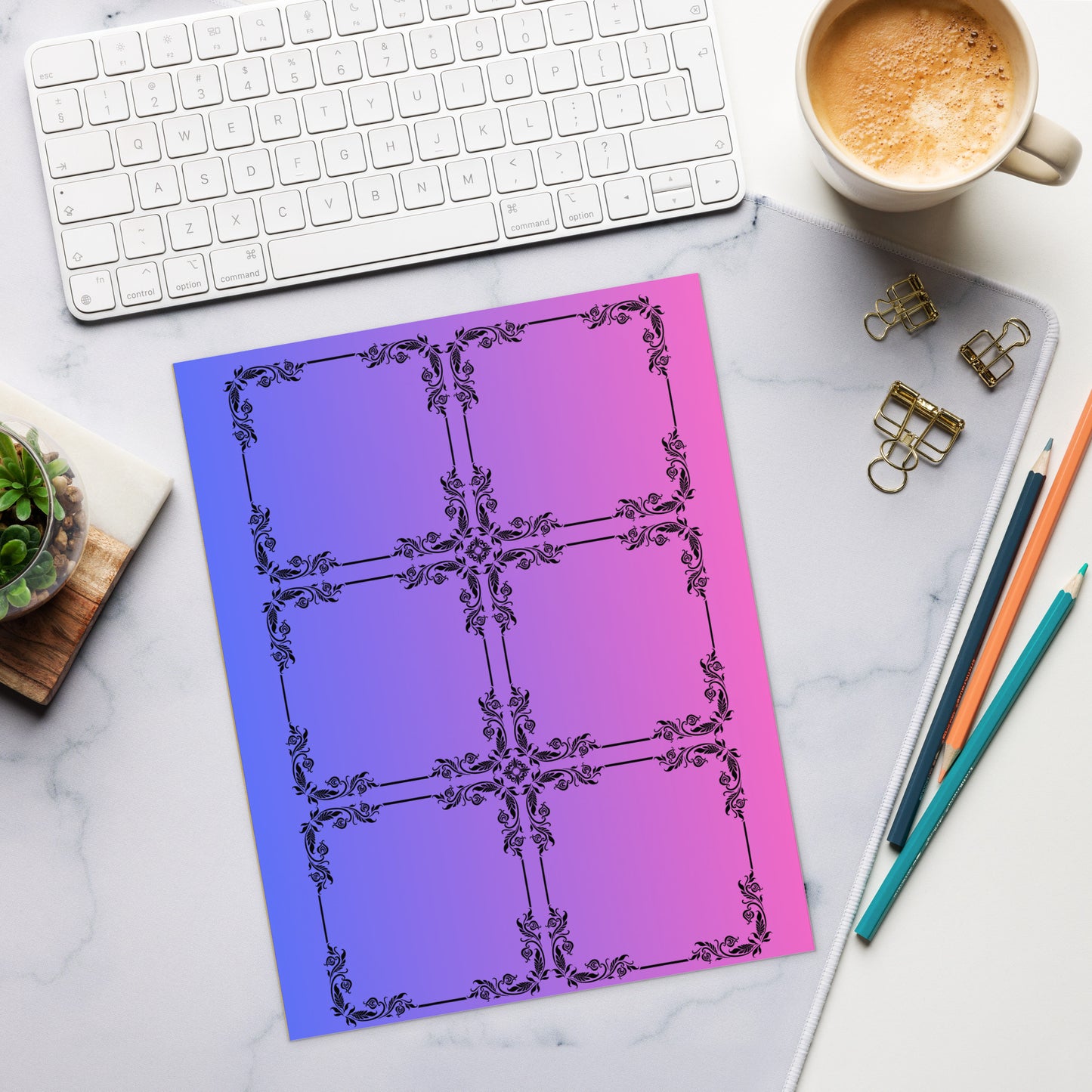 Art Nuevo Style 6 Block Planner Purple Pink Gradient Notepad 11″ x 8.5″
