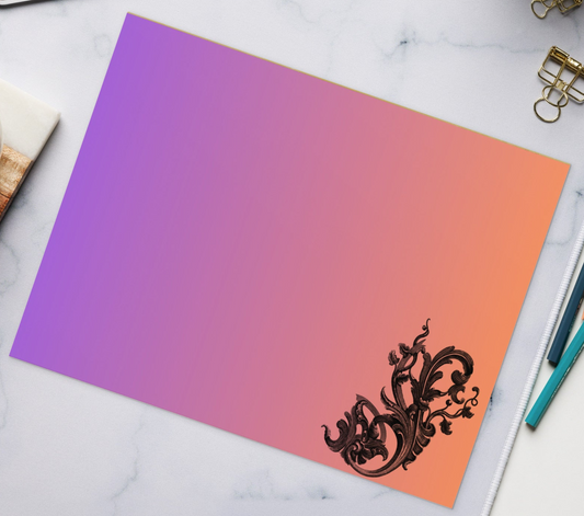 Art Nouveau Filigree Design Purple Orange Gradient Stationery Notepad 11″ x 8.5″